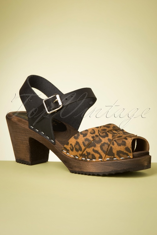 Lotta from Stockholm - 60s Loretta Leather Clogs in Black and Leopard 2