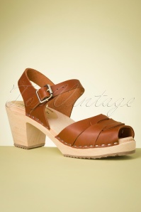Lotta From Stockholm 38383 Tan Leather Brown Heels Clogs Peeptoe 060821 00013 W