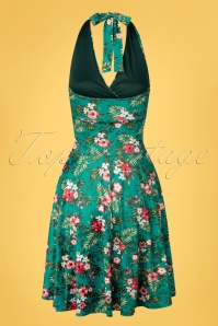 Vintage Chic for Topvintage - Yolanda Hibiscus halter-swingjurk met bloemenprint in groenblauw 2