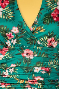 Vintage Chic for Topvintage - 50s Yolanda Hibiscus Floral Halter Swing Dress in Teal 4