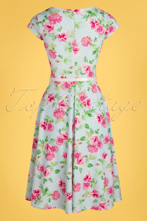 Vintage Chic for Topvintage - Kato Floral Swing-jurk in lichtblauw 2