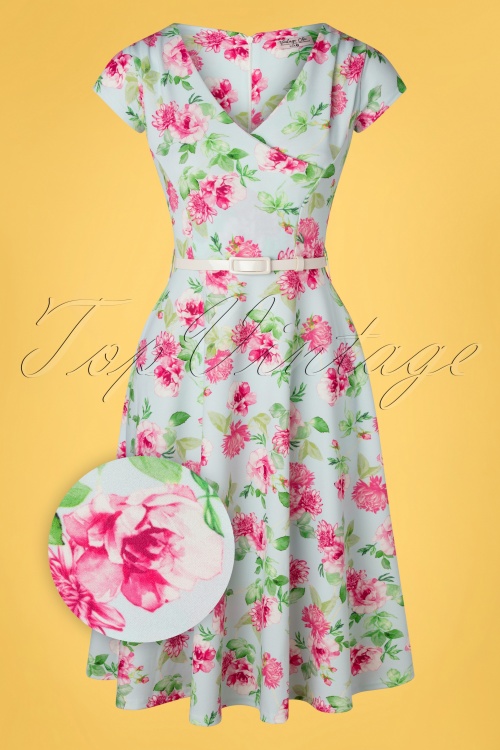 Vintage Chic for Topvintage - Kato Floral Swing-jurk in lichtblauw