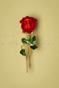 Collectif Clothing - 50s Rose of Love Brooch in Red and Green