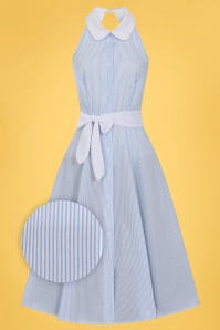 Collectif Clothing - Zoe Preppy Stripe Flared Dress Années 50 en Bleu et Blanc