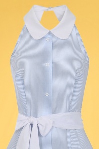 Collectif Clothing - Zoe Preppy Stripe Flared Dress Années 50 en Bleu et Blanc 3