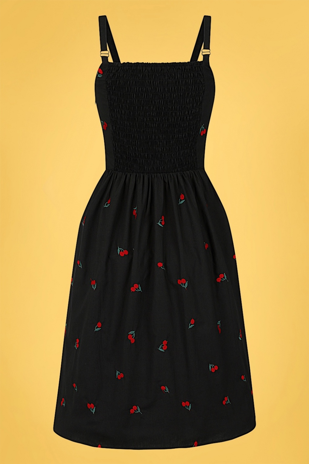 50s Kimberly Mini Cherries Swing Dress in Black