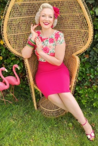Vintage Chic for Topvintage - 50s Maribelle Floral Pencil Dress in Hot Pink