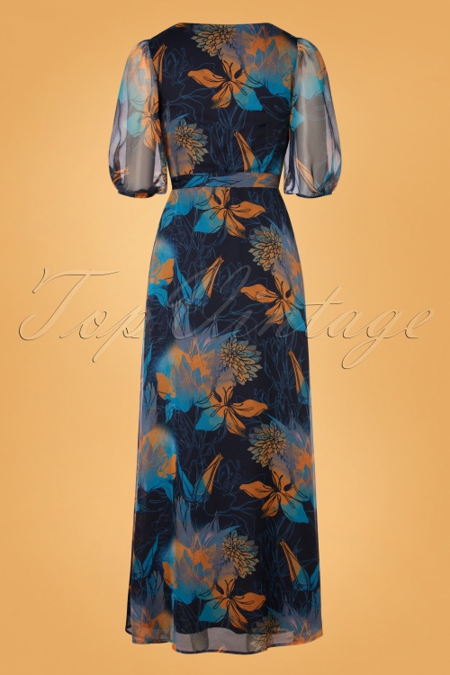 Katakomb - 70s Winona Floral Maxi Wrap Dress in Dark Blue 3