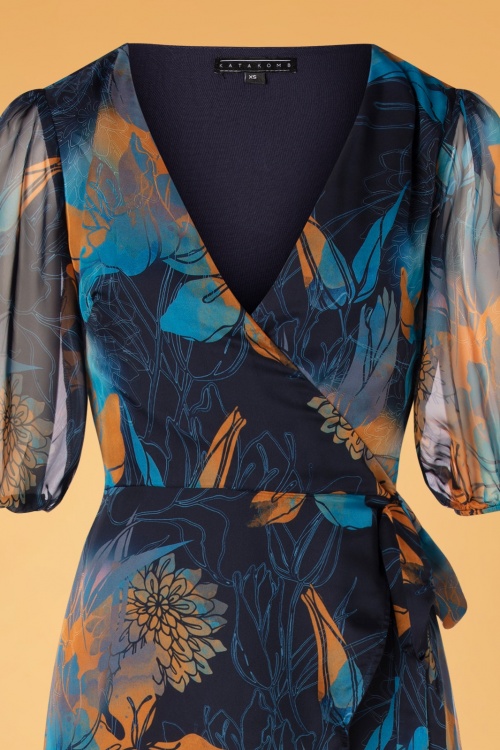 Katakomb - Winona Floral Maxi Wrap Dress Années 70 en Bleu Foncé 5