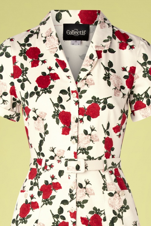 Collectif Clothing - Caterina Rose Dance Pencil Dress Années 50 en Blanc 3