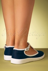 Lulu Hun - Gaia T-Strap Sneakers Années 50 en Bleu Marine 5