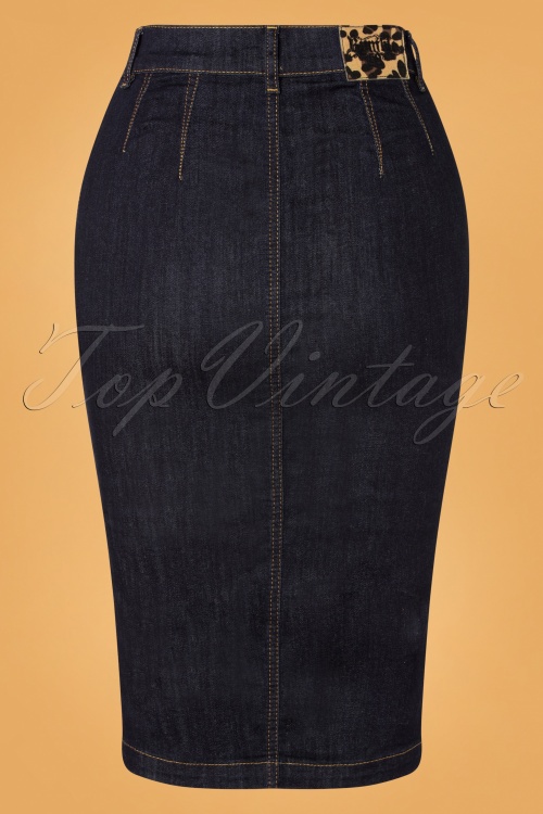 Rumble59 - Second Skin Jeans Pencil Skirt Années 50 en Bleu Denim 3