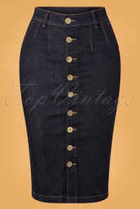 Rumble59 - 50s Second Skin Jeans Pencil Skirt in Denim Blue