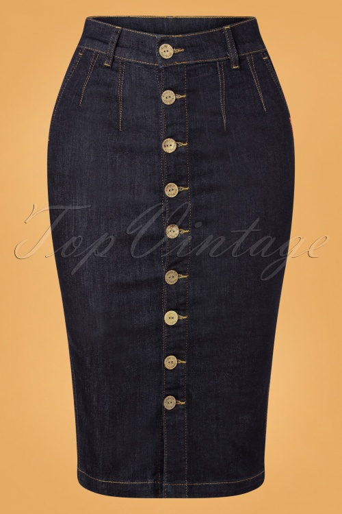Rumble59 - 50s Second Skin Jeans Pencil Skirt in Denim Blue