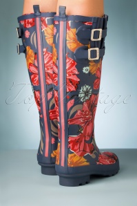 Ruby Shoo - 60s Esme Floral Wellington Boots in Navy and Coral 6