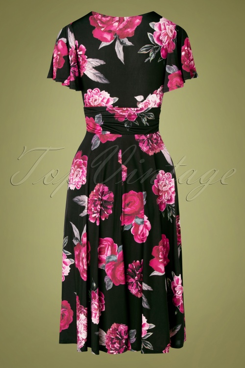 Vintage Chic for Topvintage - Irene Roses gekruiste swing jurk in zwart 2