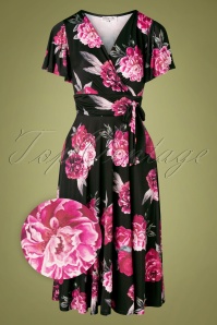 Vintage Chic for Topvintage - 40s Irene Roses Cross Over Swing Dress in Black