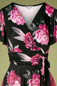 Vintage Chic for Topvintage - Irene Roses gekruiste swing jurk in zwart 3