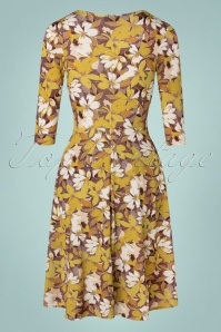 Vintage Chic for Topvintage - Carolina bloemen swing jurk in ivoor en mosterd 3