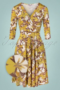 Vintage Chic for Topvintage - Carolina bloemen swing jurk in ivoor en mosterd 2