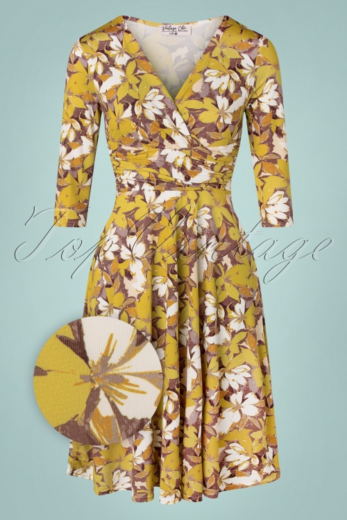 Vintage Chic for Topvintage - Carolina Floral Swing Dress Années 50 en Ivoire et Moutarde 2