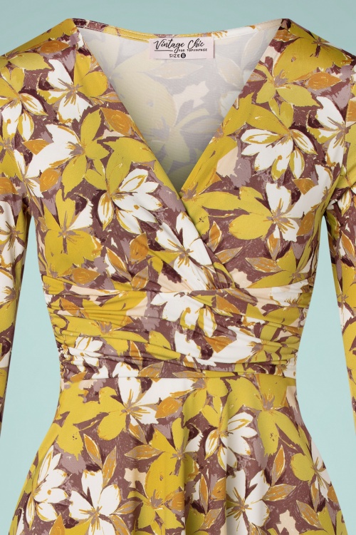 Vintage Chic for Topvintage - Carolina bloemen swing jurk in ivoor en mosterd 4