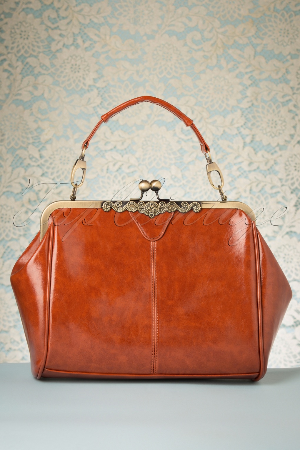 20s Vintage Frame Kisslock Clasp Bag in Tan