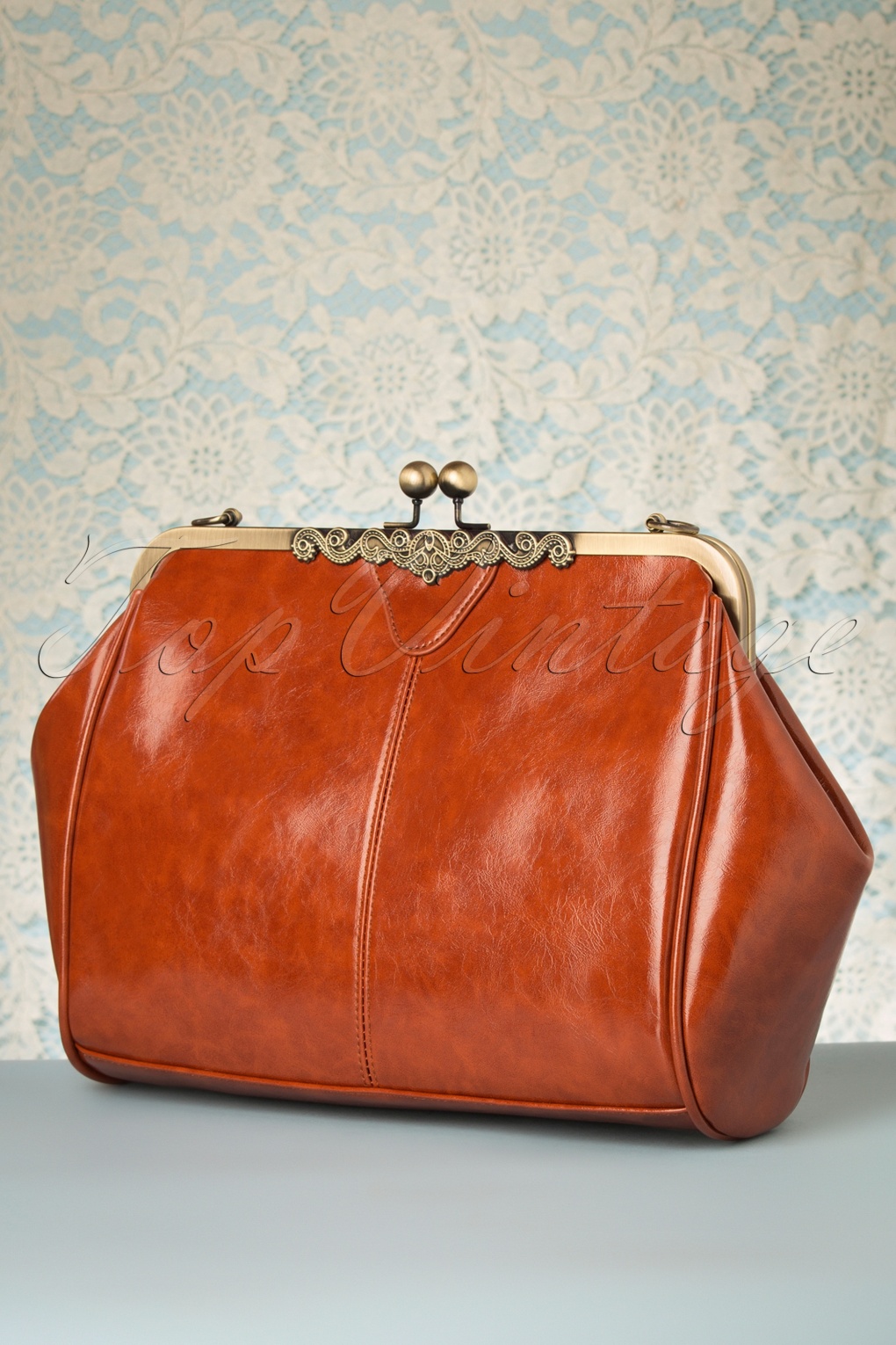 20s Vintage Frame Kisslock Clasp Bag in Tan