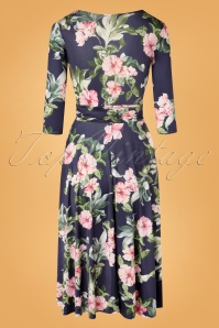 Vintage Chic for Topvintage - Phileine gekruiste swing jurk met bloemenprint in marineblauw 3