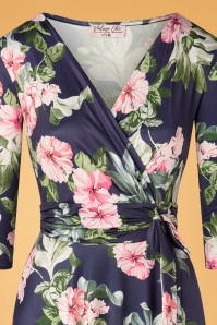 Vintage Chic for Topvintage - Phileine gekruiste swing jurk met bloemenprint in marineblauw 4