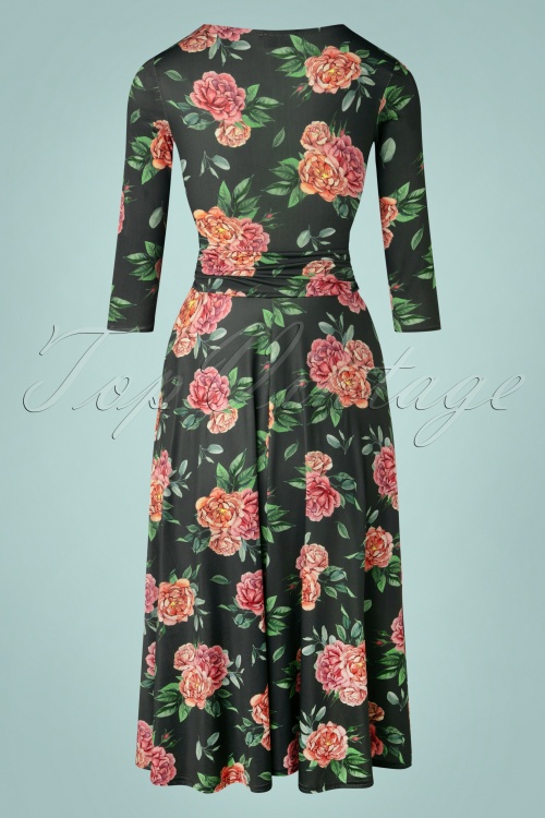 Vintage Chic for Topvintage - 50s Phileine Floral Cross Over Swing Dress in Green 3