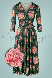 Vintage Chic for Topvintage - Phileine gekruiste swing jurk met bloemenprint in groen 2