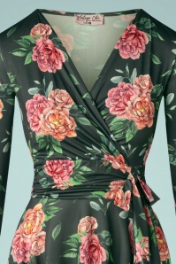 Vintage Chic for Topvintage - Phileine gekruiste swing jurk met bloemenprint in groen 4