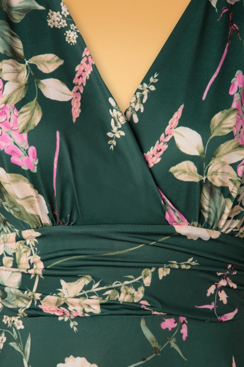 Vintage Chic for Topvintage - Helene gekruiste maxi-jurk met bloemen in groen 5