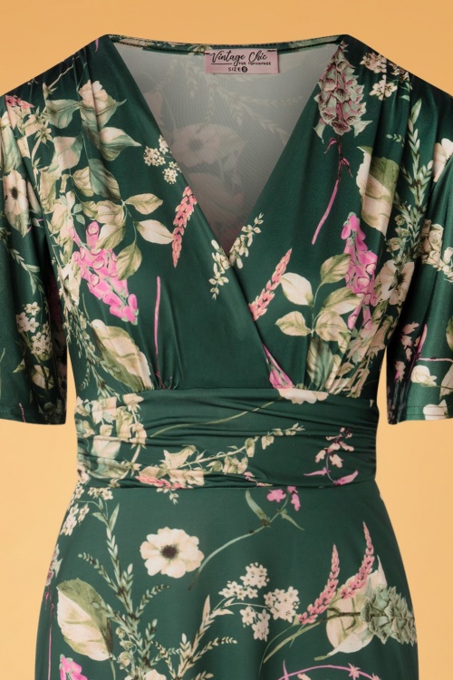 Vintage Chic for Topvintage - Helene gekruiste maxi-jurk met bloemen in groen 4
