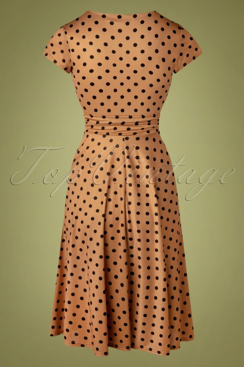 Vintage Chic for Topvintage - Caryl Swing jurk met polkadots in karamel 4