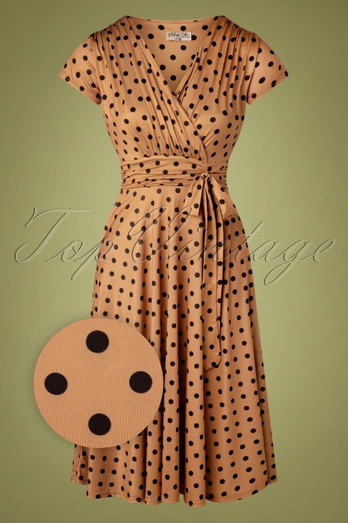 Vintage Chic for Topvintage - Caryl Swing jurk met polkadots in karamel