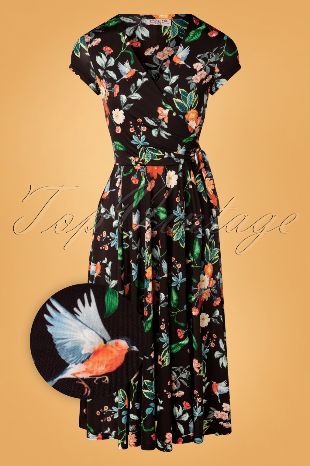 robe portefeuille fleurie layla floral années 50 en noir