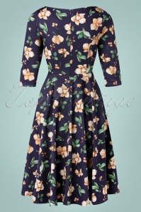 Hearts & Roses - 50s Hailee Floral Swing Dress in Navy 4