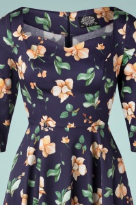 Hearts & Roses - 50s Hailee Floral Swing Dress in Navy 3