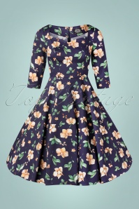 Hearts & Roses - 50s Hailee Floral Swing Dress in Navy 2
