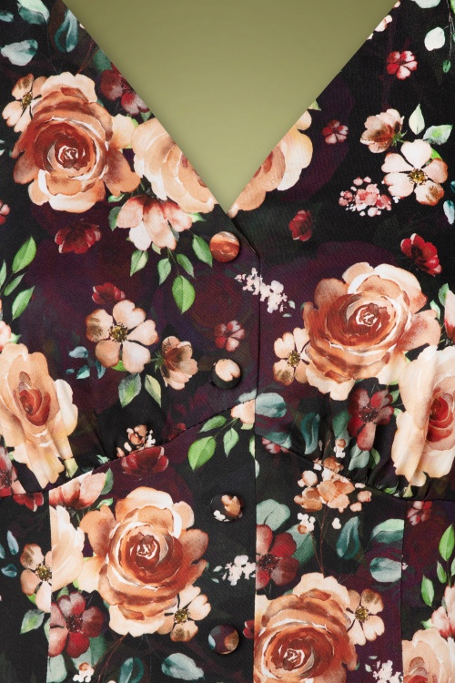 Hearts & Roses - Robe Crayon Fleurie Madeleine Années 50 en Multi 4