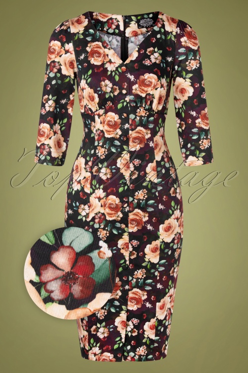 Hearts & Roses - 50s Madeleine Floral Pencil Dress in Multi
