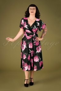 Vintage Chic for Topvintage - 40s Irene Roses Cross Over Swing Dress in Black 5