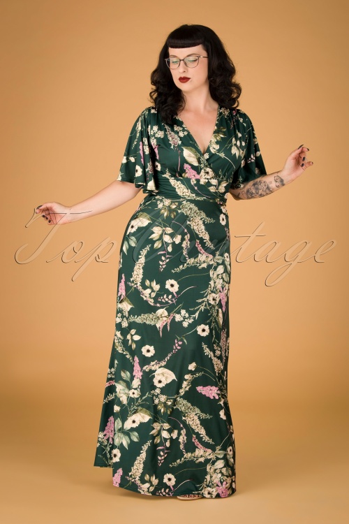 Vintage Chic for Topvintage - 50s Helene Floral Cross Over Maxi Dress in Green 2