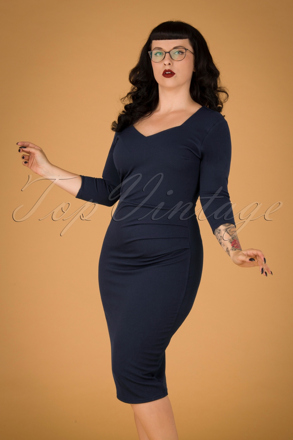 50s Melody Pencil Dress in Navy