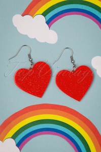 Erstwilder - Solid Hearts Glitter Resin Drop Earrings in Red