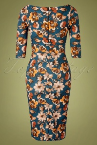 Vintage Chic for Topvintage - 50s Vicky Floral Pencil Dress in Teal Blue 4