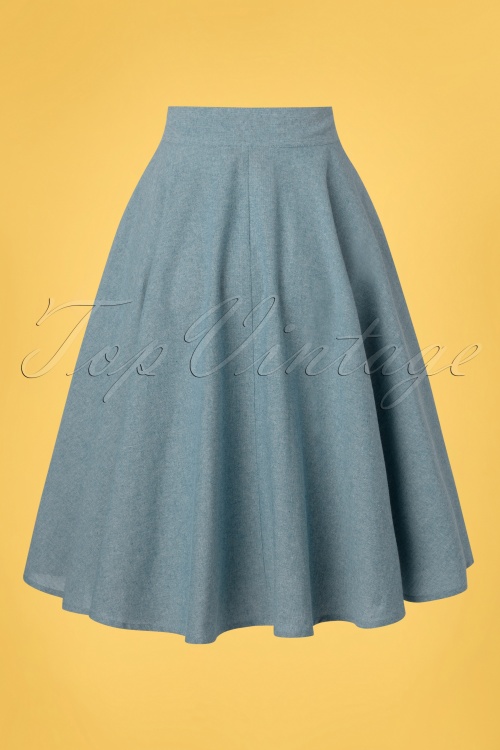 Rock N Romance - 50s The Beverly Button Swing Skirt in Chambray Blue 4