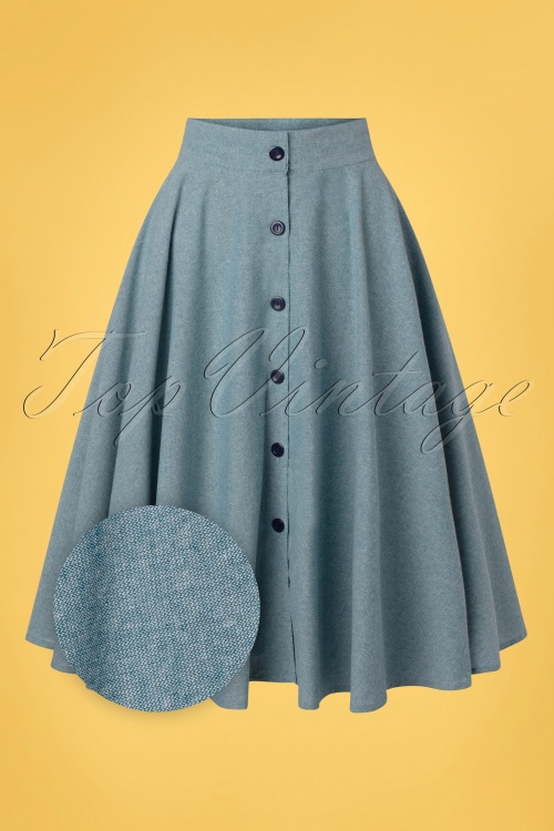 Rock N Romance - 50s The Beverly Button Swing Skirt in Chambray Blue